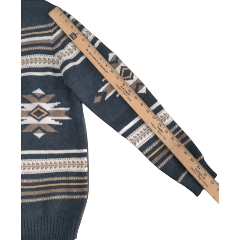 NWT Frye Navy and Tan Patterned Zip-Up Sweater Size M - Picture 4 of 7
